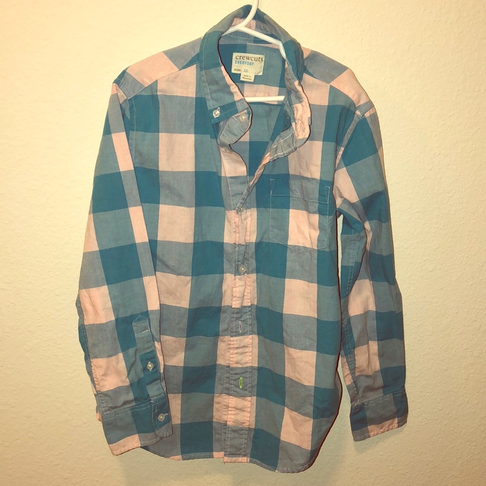 Crew cuts teal and pale pink large gingham shirt